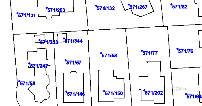 Parcela st. 571/58 v KÚ Šeberov, Katastrální mapa