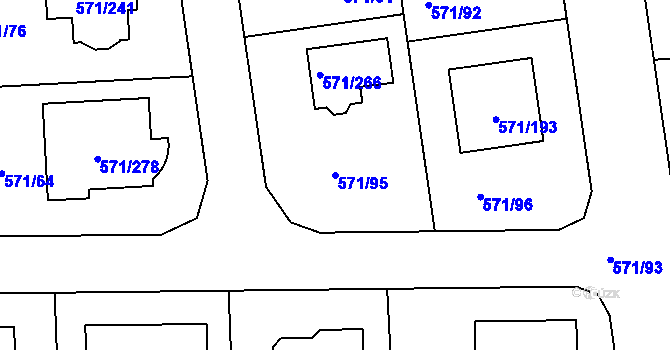 Parcela st. 571/95 v KÚ Šeberov, Katastrální mapa
