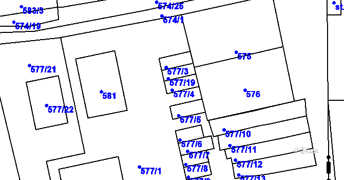 Parcela st. 577/4 v KÚ Šeberov, Katastrální mapa