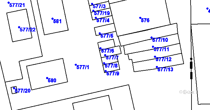 Parcela st. 577/7 v KÚ Šeberov, Katastrální mapa