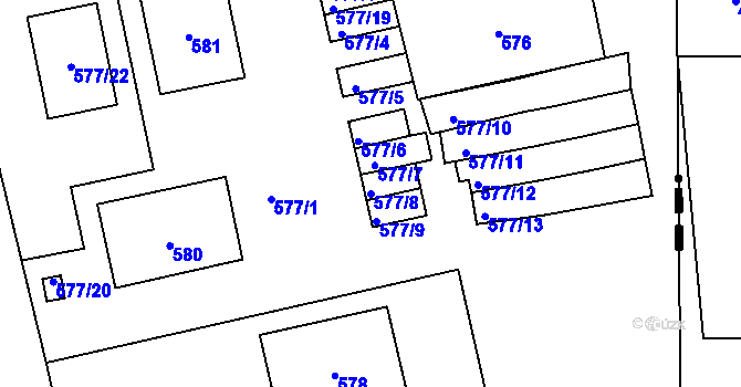 Parcela st. 577/8 v KÚ Šeberov, Katastrální mapa