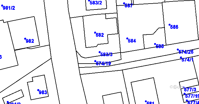 Parcela st. 583/3 v KÚ Šeberov, Katastrální mapa