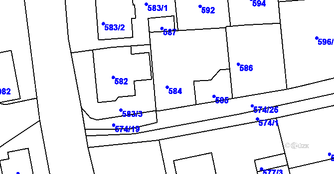 Parcela st. 584 v KÚ Šeberov, Katastrální mapa