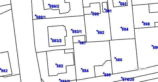 Parcela st. 587 v KÚ Šeberov, Katastrální mapa