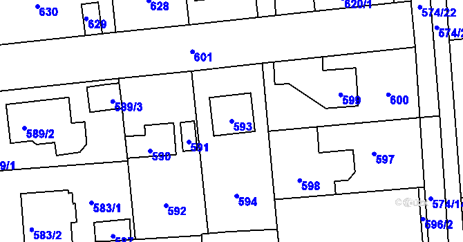 Parcela st. 593 v KÚ Šeberov, Katastrální mapa