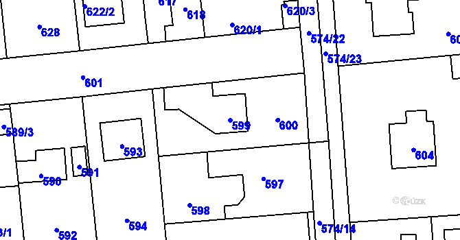 Parcela st. 599 v KÚ Šeberov, Katastrální mapa