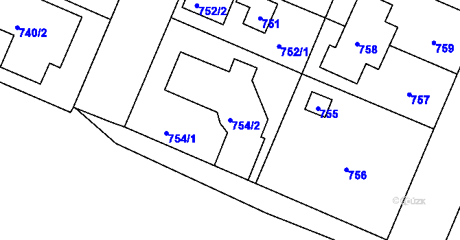 Parcela st. 754/2 v KÚ Šeberov, Katastrální mapa