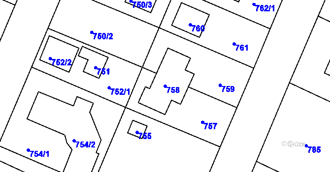Parcela st. 758 v KÚ Šeberov, Katastrální mapa