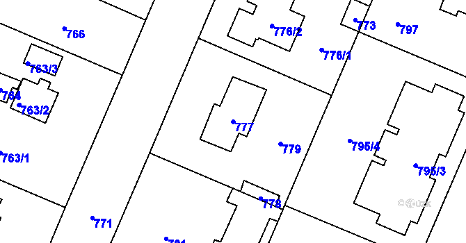 Parcela st. 777 v KÚ Šeberov, Katastrální mapa