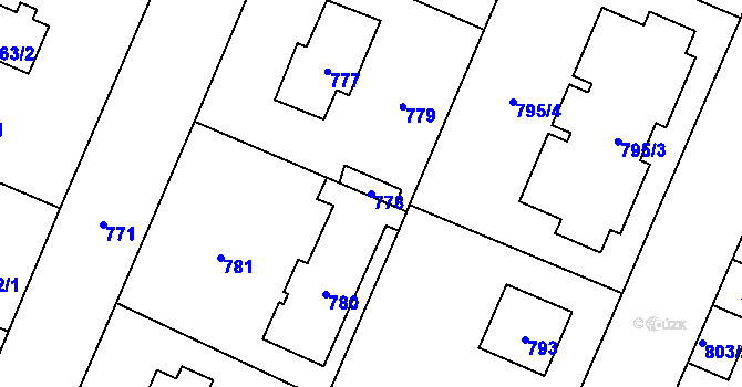 Parcela st. 778 v KÚ Šeberov, Katastrální mapa