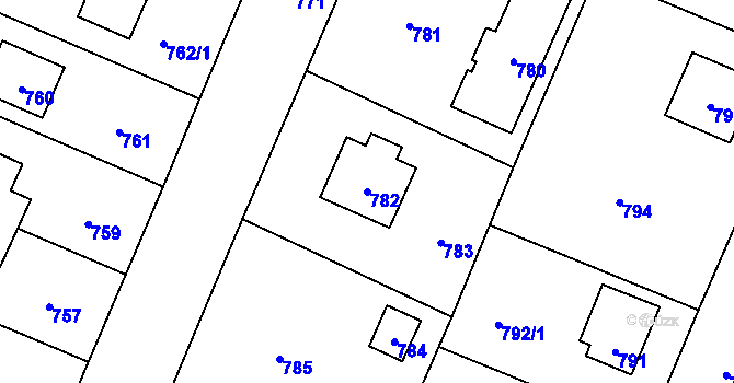 Parcela st. 782 v KÚ Šeberov, Katastrální mapa