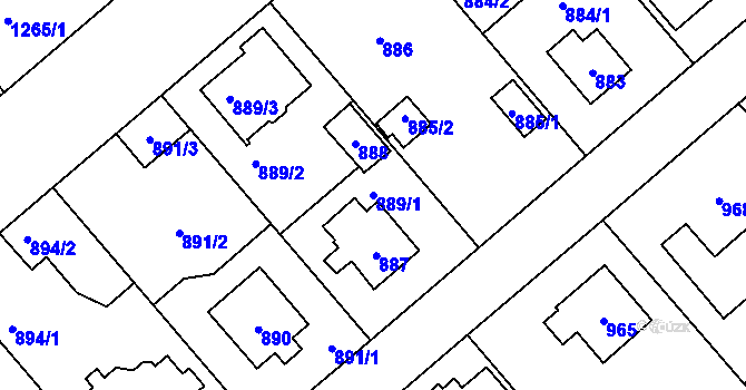 Parcela st. 889/1 v KÚ Šeberov, Katastrální mapa