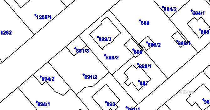Parcela st. 889/2 v KÚ Šeberov, Katastrální mapa
