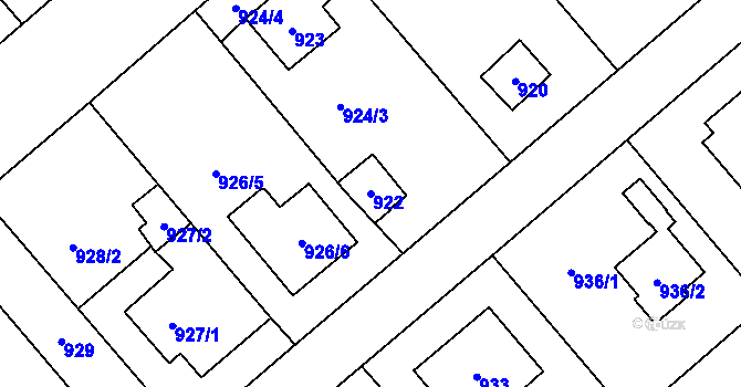 Parcela st. 922 v KÚ Šeberov, Katastrální mapa