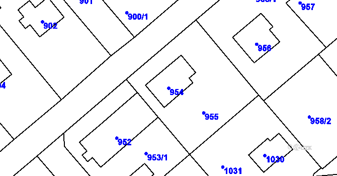 Parcela st. 954 v KÚ Šeberov, Katastrální mapa