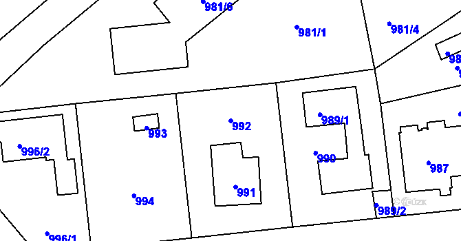 Parcela st. 992 v KÚ Šeberov, Katastrální mapa