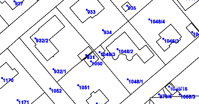 Parcela st. 1048/3 v KÚ Šeberov, Katastrální mapa