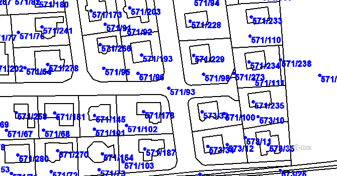 Parcela st. 571/93 v KÚ Šeberov, Katastrální mapa