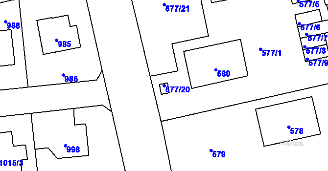 Parcela st. 577/20 v KÚ Šeberov, Katastrální mapa