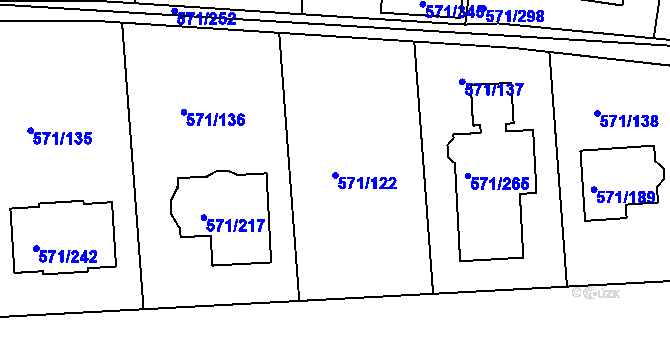 Parcela st. 571/122 v KÚ Šeberov, Katastrální mapa