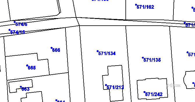 Parcela st. 571/134 v KÚ Šeberov, Katastrální mapa