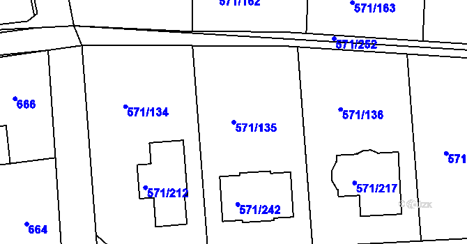 Parcela st. 571/135 v KÚ Šeberov, Katastrální mapa