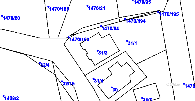 Parcela st. 31/3 v KÚ Šeberov, Katastrální mapa