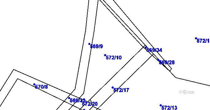 Parcela st. 572/10 v KÚ Šeberov, Katastrální mapa