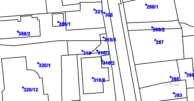Parcela st. 316/7 v KÚ Šeberov, Katastrální mapa