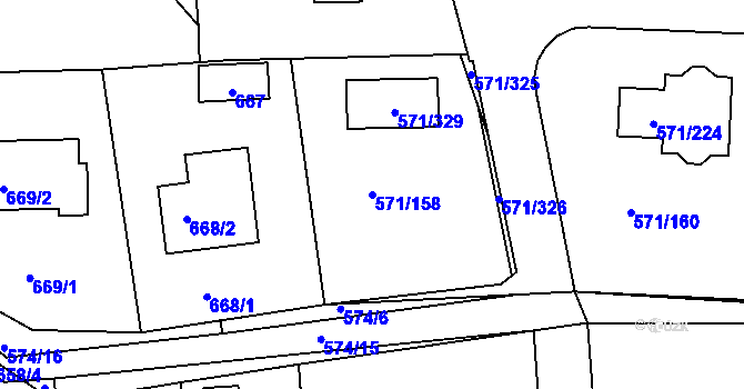 Parcela st. 571/158 v KÚ Šeberov, Katastrální mapa
