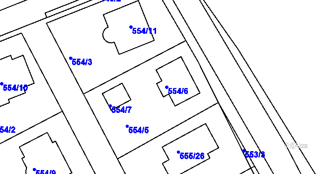 Parcela st. 554/6 v KÚ Šeberov, Katastrální mapa