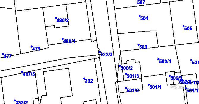 Parcela st. 122/3 v KÚ Šeberov, Katastrální mapa