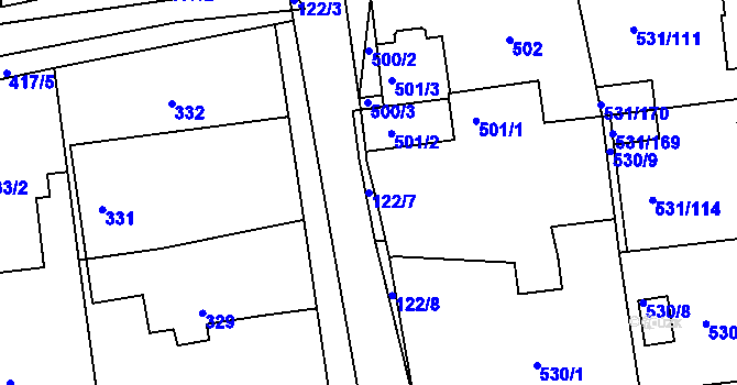 Parcela st. 122/7 v KÚ Šeberov, Katastrální mapa