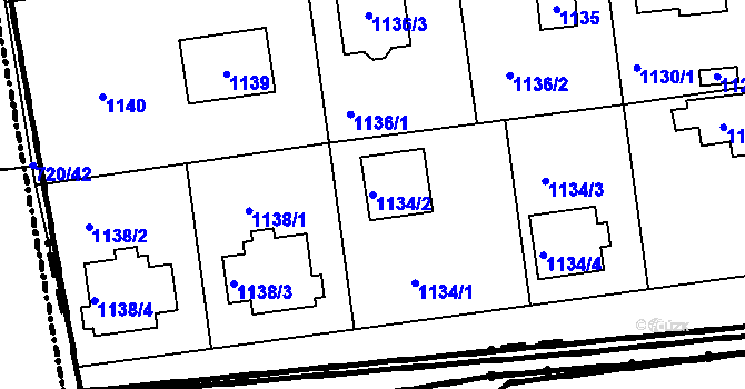 Parcela st. 1134/2 v KÚ Šeberov, Katastrální mapa