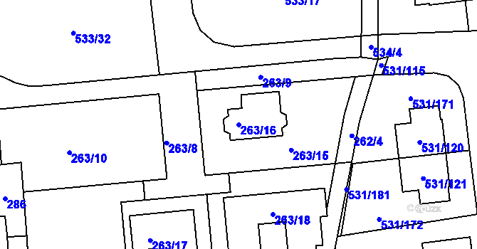Parcela st. 263/16 v KÚ Šeberov, Katastrální mapa