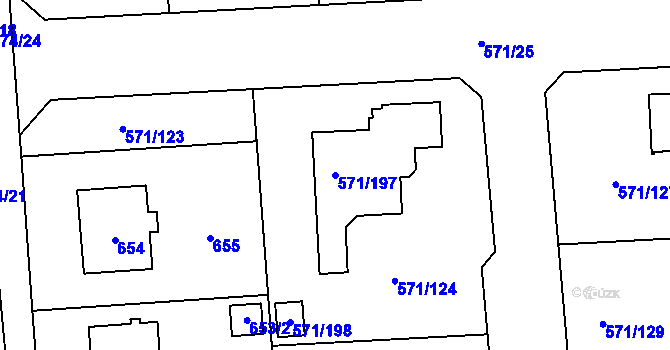 Parcela st. 571/197 v KÚ Šeberov, Katastrální mapa