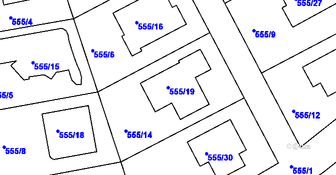 Parcela st. 555/19 v KÚ Šeberov, Katastrální mapa