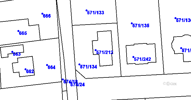Parcela st. 571/212 v KÚ Šeberov, Katastrální mapa