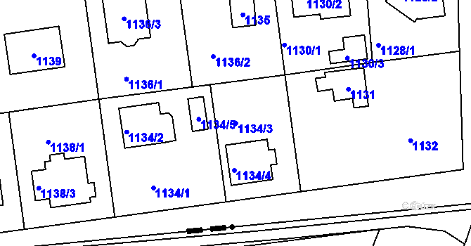 Parcela st. 1134/3 v KÚ Šeberov, Katastrální mapa