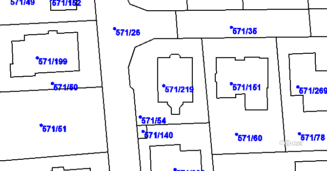 Parcela st. 571/219 v KÚ Šeberov, Katastrální mapa