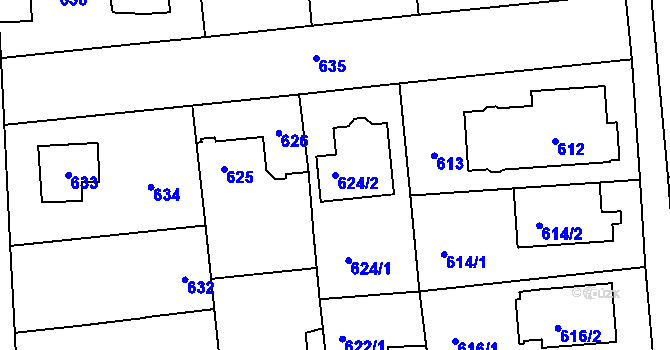 Parcela st. 624/2 v KÚ Šeberov, Katastrální mapa