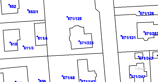 Parcela st. 571/223 v KÚ Šeberov, Katastrální mapa