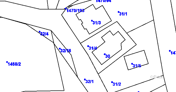 Parcela st. 31/4 v KÚ Šeberov, Katastrální mapa