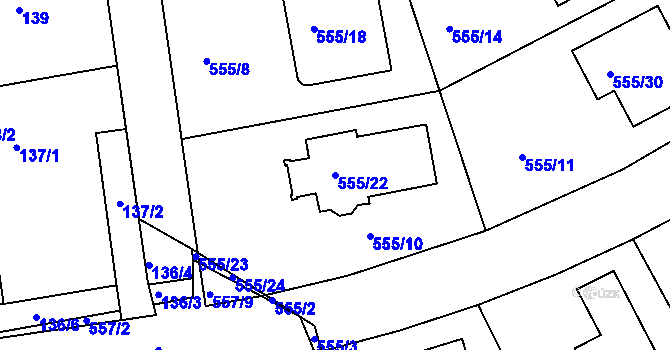 Parcela st. 555/22 v KÚ Šeberov, Katastrální mapa