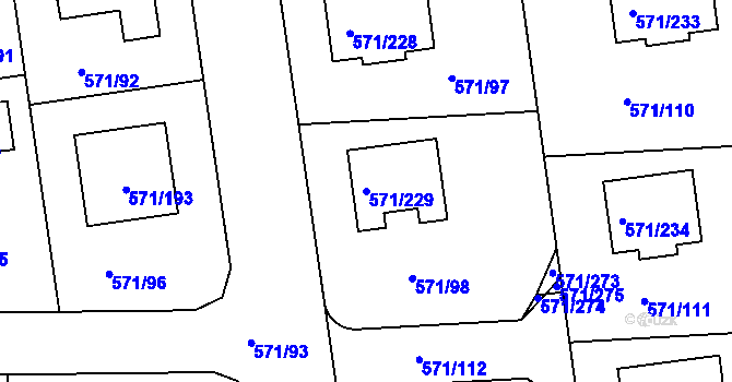 Parcela st. 571/229 v KÚ Šeberov, Katastrální mapa