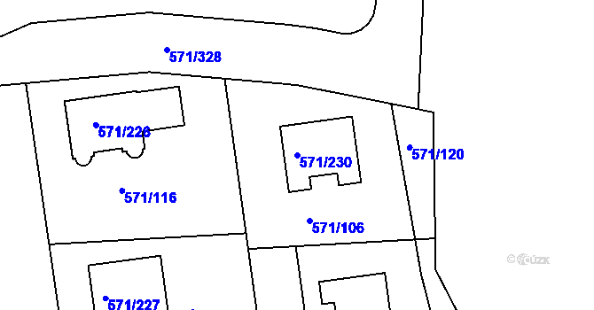 Parcela st. 571/230 v KÚ Šeberov, Katastrální mapa