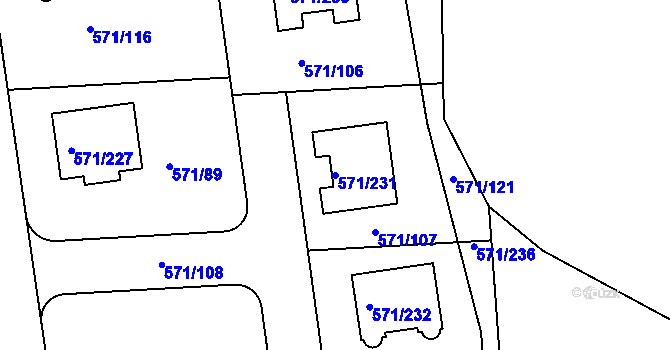 Parcela st. 571/231 v KÚ Šeberov, Katastrální mapa