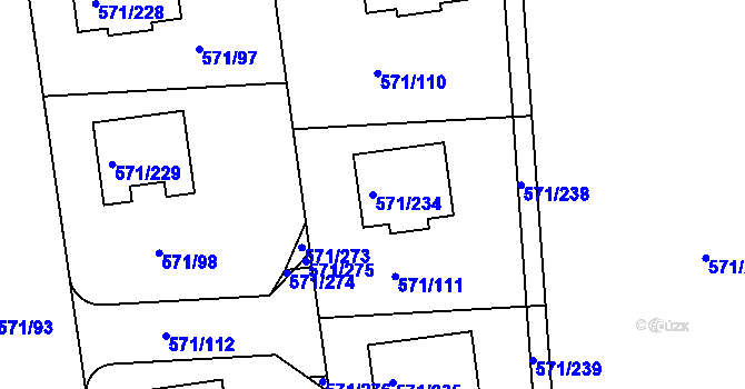Parcela st. 571/234 v KÚ Šeberov, Katastrální mapa