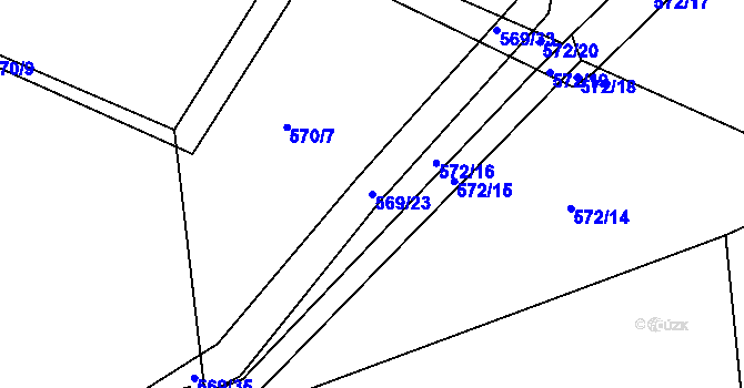Parcela st. 569/23 v KÚ Šeberov, Katastrální mapa
