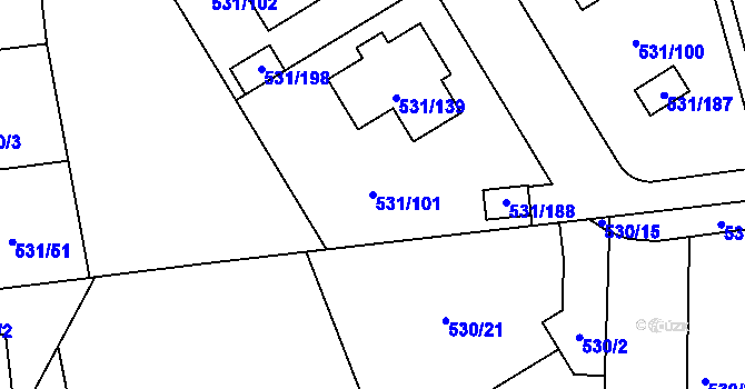 Parcela st. 531/101 v KÚ Šeberov, Katastrální mapa